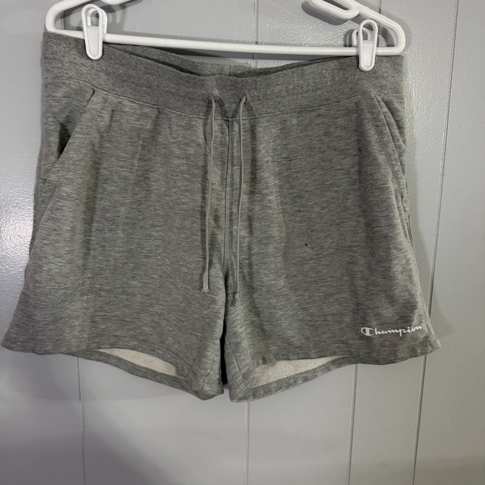 Champion‎ Sweat Shorts Womens Large Gray Drawstring Pockets Logo Athleisure